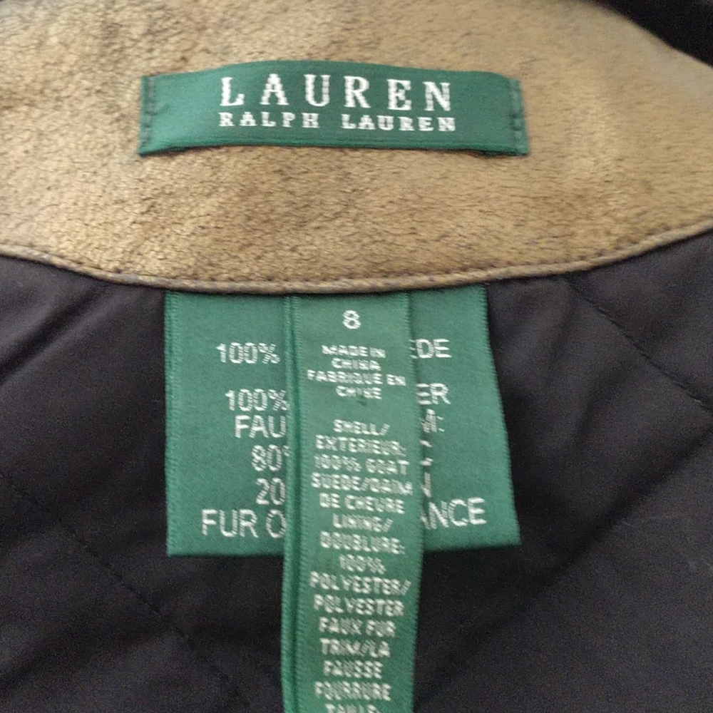 NWT Lauren Ralph Lauren Gold Leather Jacket with Black Collar 8 - Picture 6 of 8